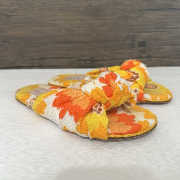 Olivia Morris Terry Slippers Womens EU 38 Bright Orange Floral Pool Beach Summer - Picture 1 of 8